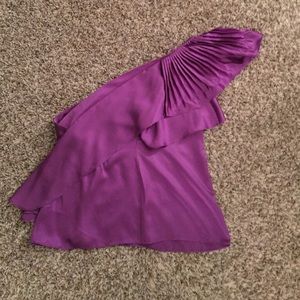 BCBGMaxazria Purple Silk One Shoulder Top