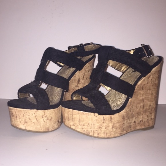 Black Suede-like and Cork Wedges