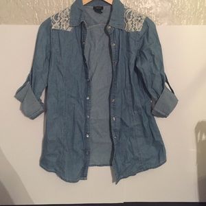 🚫SOLD🚫Lace Chambray Jean Shirt