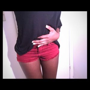 Red Jean shorts