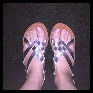 Silver Strappy Sandals NWOT