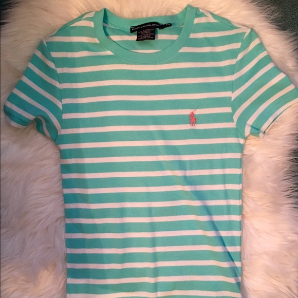 Small light aqua & white striped tshirt