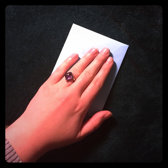 Diamond Shaped Silver Plated Amethyst Quartz Ring