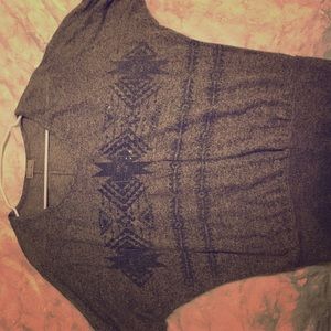 Grey sequin accented quarter sleeve sweater top