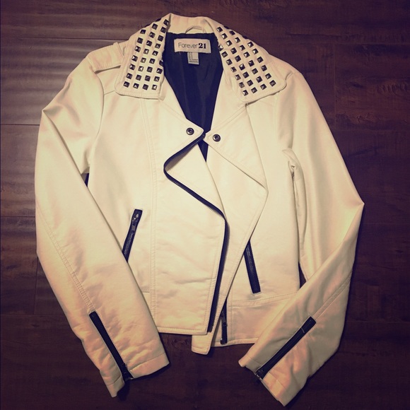 Forever 21 Jackets & Blazers - F21 White Leather Studded Jacket