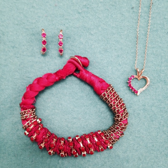 Pink Jewelry Set:  Necklace, Bracelet, Earrings
