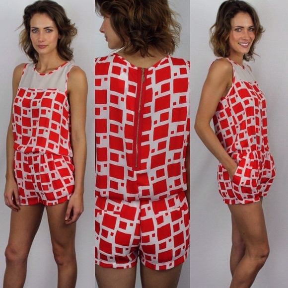 Red/White Romper NWOT