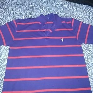 Mens Blue & red striped polo shirt