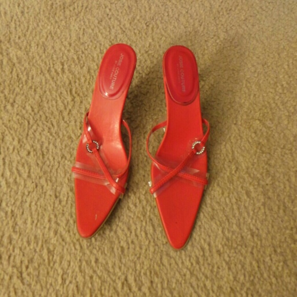 Red Kitten Heel Mules - Picture 1 of 3