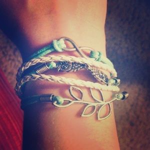 Turquoise & White Owl/Infinity Bracelet