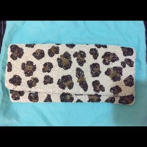 Moyna leopard beaded clutch