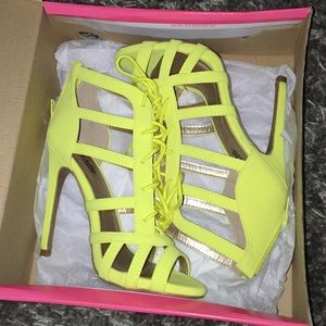 Cute neon yellow lace up heels
