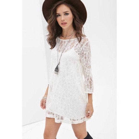 White Floral Lace Shift Dress