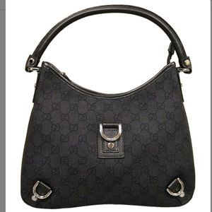 NWT Black Large GG Gucci Denim Abbey Hobo Handbag