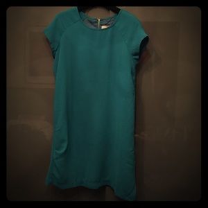 Green shift tunic dress with gold back zipper
