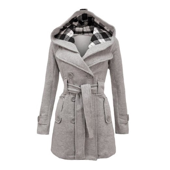Unlean dioa Jackets & Blazers - Sweet 💕Check hooded fleece light gray robe jk