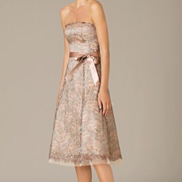 BCBG Strapless Metallic-Lace Party Dress