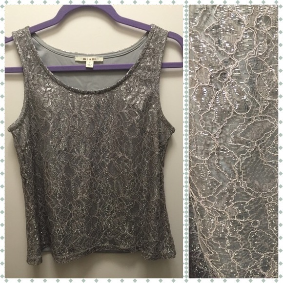🇺🇸SALE🇺🇸 Silver Shimmering Lace Top