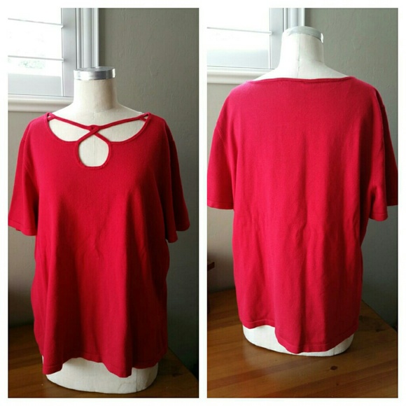 Vibrant Red Sweater with Cage Detail at Neckline