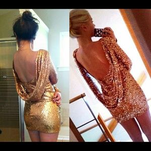 SOLD!! Sexy Backless Short Gold Sequin Dress