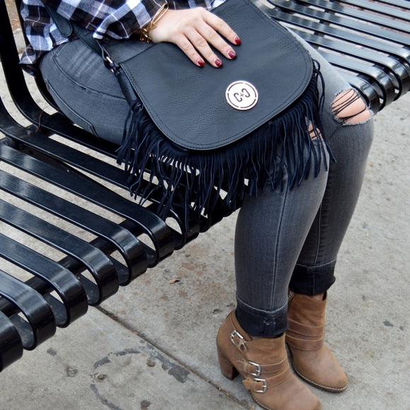 Leather fringed saddlebag