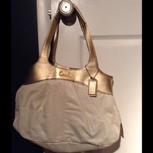 Gold and Ivory Leather Hobo Coach