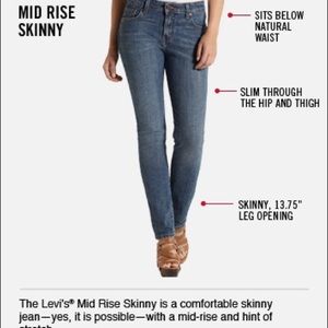 Levis mid rise skinny med wash jean