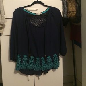 Sheer Aztec blue top