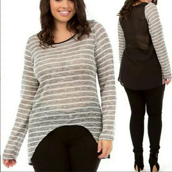 Long sleeves sheer hi low tunic Top blouse shirt - Picture 2 of 2