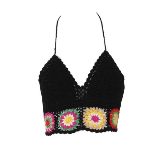 Black crochet bralette knit beach lace top