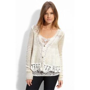 Free People Cherished Crochet Knit Cardigan creme