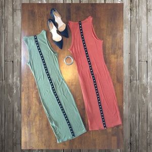 Metallic hole trim tank top dress olive or rust