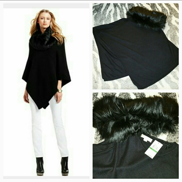 Michael Kors Sweaters - Michael Kors poncho with removable fur neck.