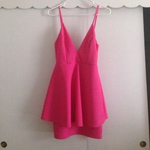 Lulu's Hot Pink Deep V-Neck Dress