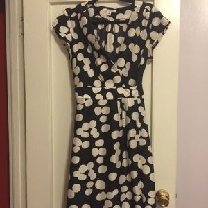 Banana Republic Navy Polka Dot Wrap Silk Dress