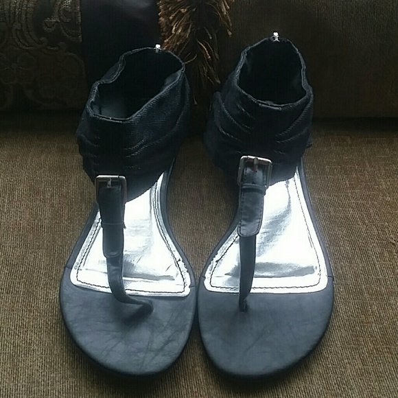 Jean Ankle & Faux Leather Thong Sandals