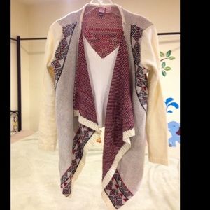 Aztec long knit cardigan sweater small