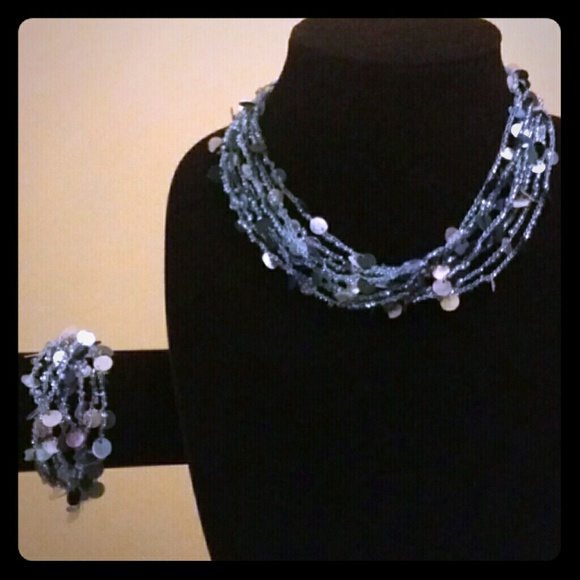 Blue multi strand necklace