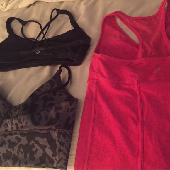 2 bras, 1 workout top with built in bra, size 8