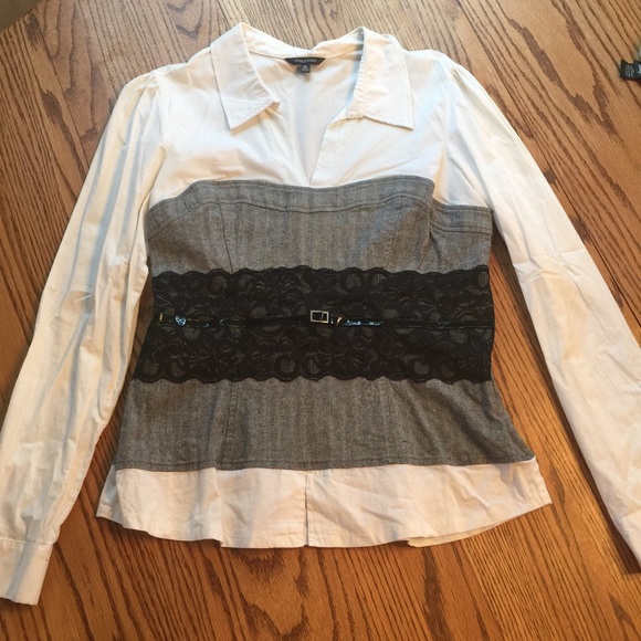 White, grey and black dressy top
