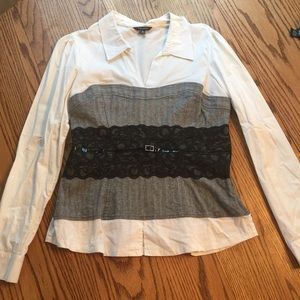 White, grey and black dressy top