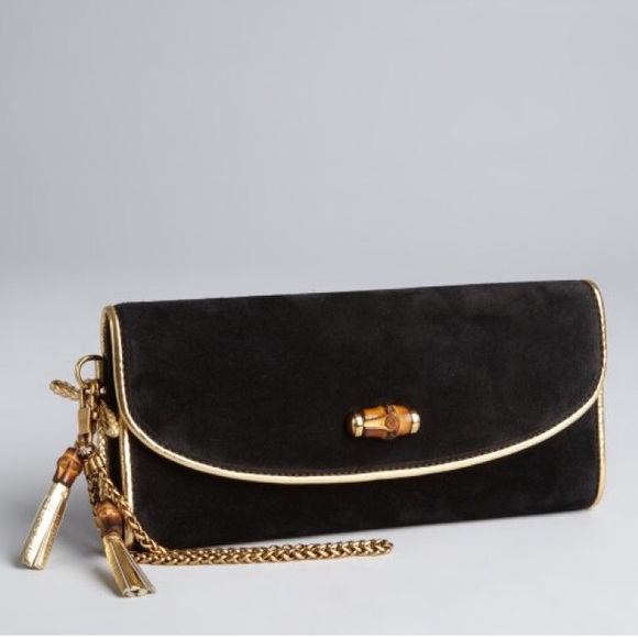 Gucci Handbags - Gucci Borsa Bamboo Black Night Suede Clutch  NWT