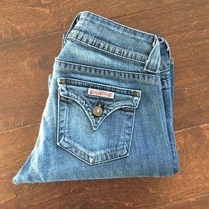 Gently worn Hudson 28 low rise flair jeans