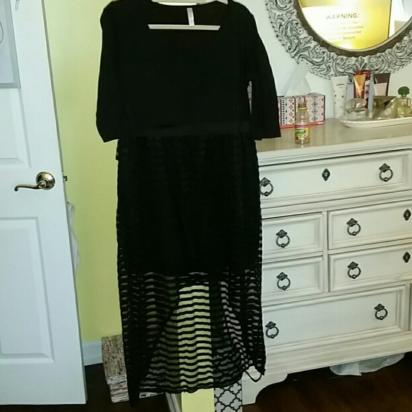 On Hold - Black Hi Low Stripped dress.