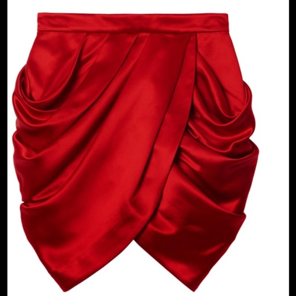 Balmain x H&M Red Satin Skirt