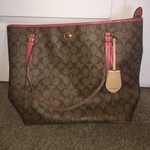 Tan and coral pink 100% authentic large Coach bag