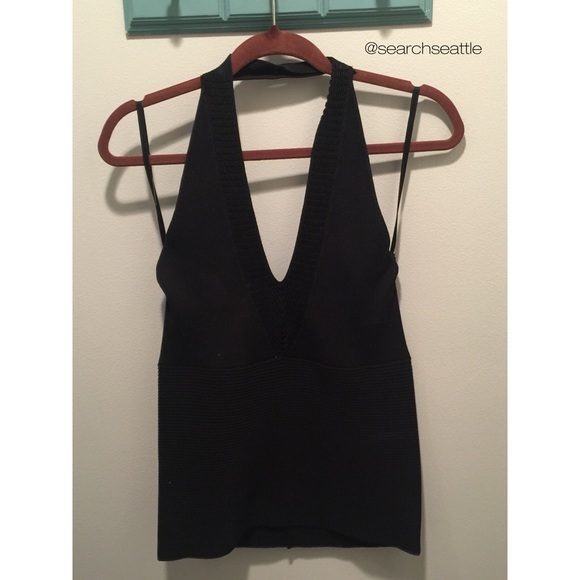 Black Deep V Sweater Knit Dressy Top {XL}