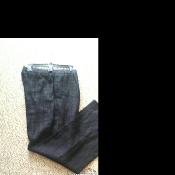 Black cotton linen slacks draw string waist. - Picture 2 of 2