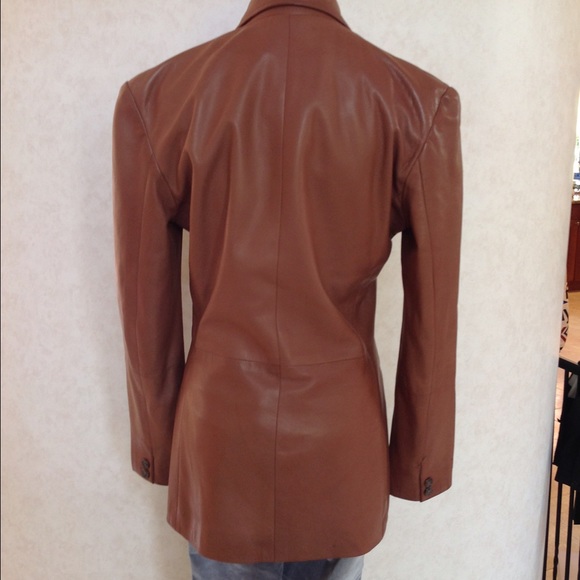 Cognac Single Breasted Leather Blazer Size 6 - Picture 3 of 4