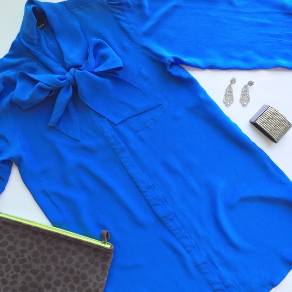 Greylin Dresses & Skirts - new | Greylin Cobalt Blue Tie Neck Silk Shirtdress